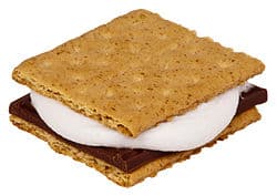 An image of a perfectly made s'mores bar! With crispy graham crackers and a gooey inside of marshmallow and chocolate.