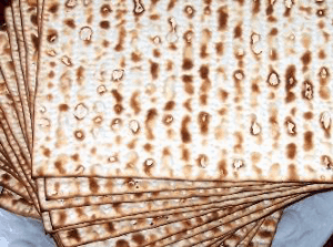 An image of a stack of matzah. 