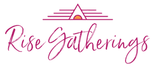 The logo for "Rise Gatherings," in a purple cursive font