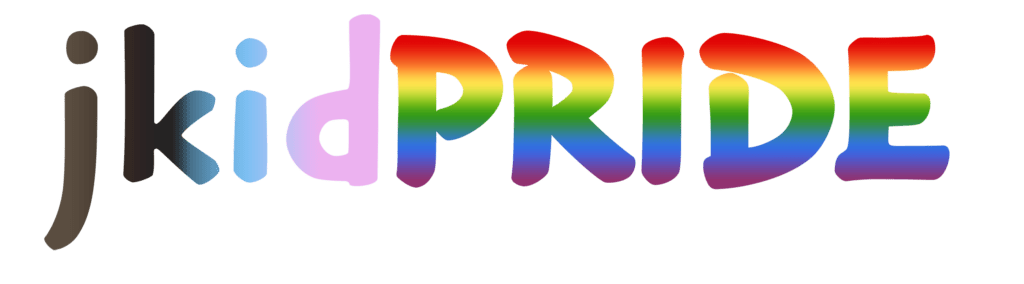 An image of the logo for jkidpride in the progress pride flag colors.