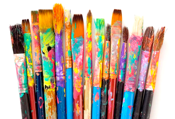 A photo of paint-splattered paint brushes