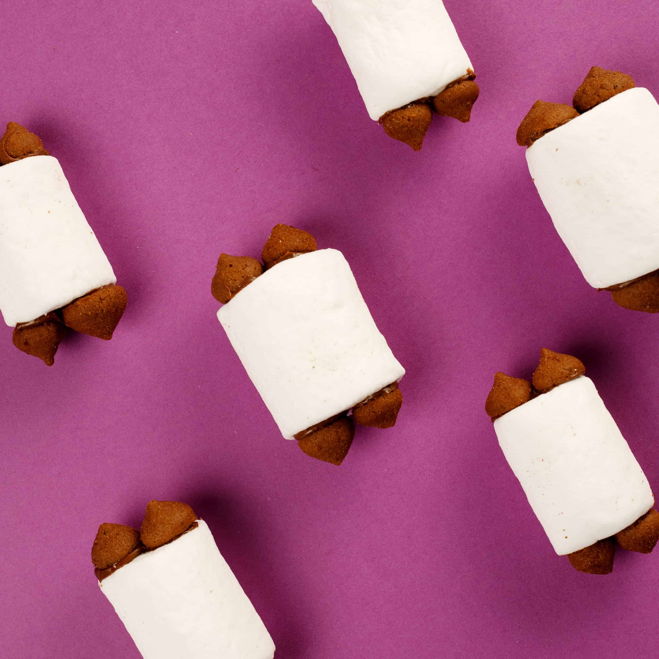 A photo of a mini Torah made out of marshmallows and chocolate chips